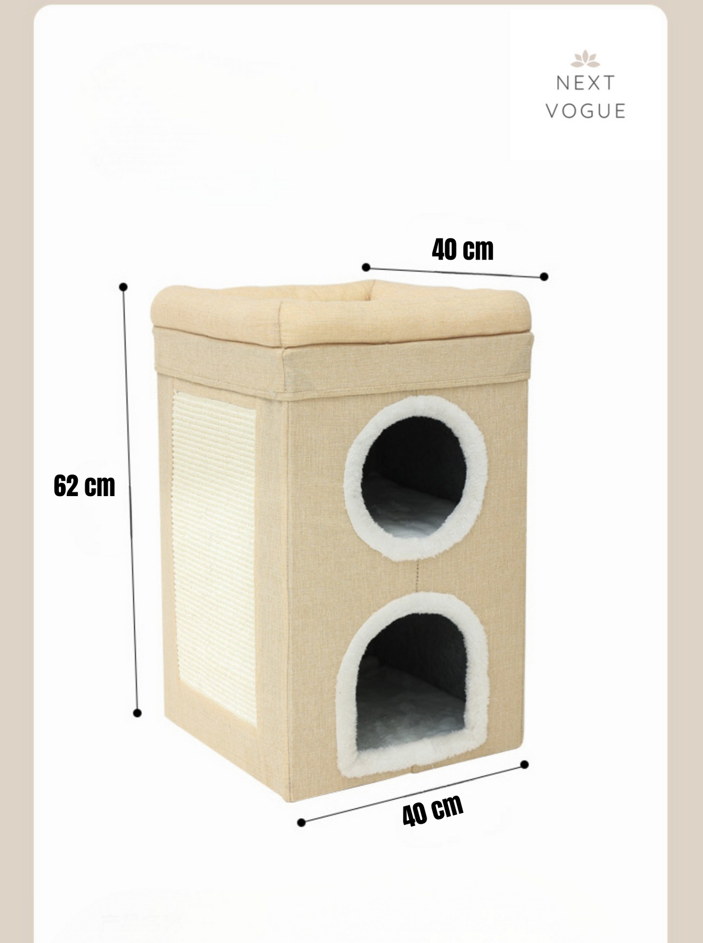 3-Layer Cat House & Condo Bed with Scratch Pad, Hideaway Cube, Large Indoor Bed for Multiple Cats (62x40x40 cm)