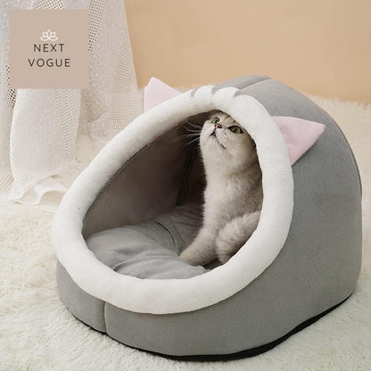 Cat Cave Bed with Anti-Slip Bottom, Removable Washable Cushion & Hanging Toy, Soft Calming Bed for Cats, Small Dogs & Rabbits