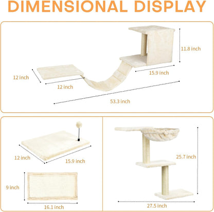 5-Pcs Wall-Mounted Cat Furniture Set with Shelves, Perches, Ladder, Condo & Scratching Board