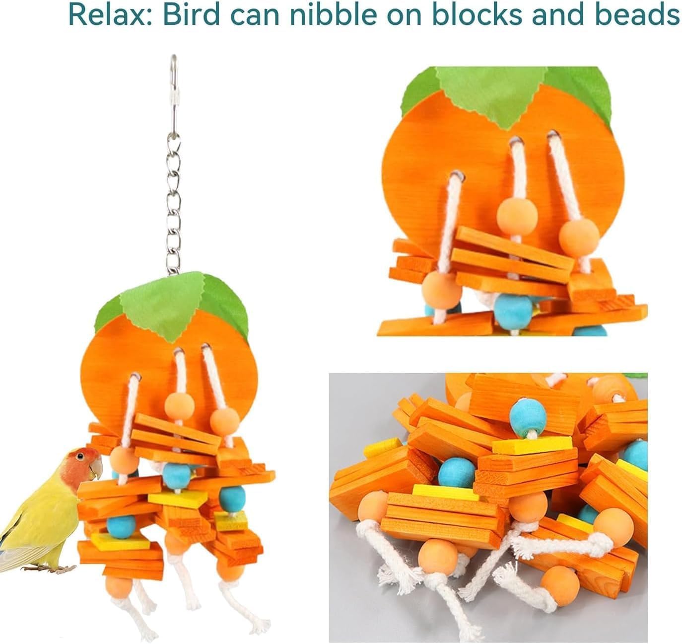 Natural Wood Parrot Toys Set of 6 Pieces for Small to Medium Parrots, Safe and Durable Bird Chew Toys, Fun and Colorful Hanging Accessories for Cage, Non-Toxic and Eco-Friendly Avian Toys