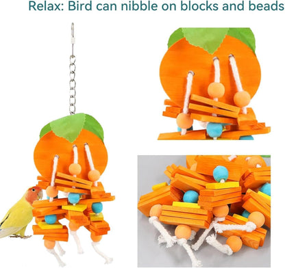 Natural Wood Parrot Toys Set of 6 Pieces for Small to Medium Parrots, Safe and Durable Bird Chew Toys, Fun and Colorful Hanging Accessories for Cage, Non-Toxic and Eco-Friendly Avian Toys