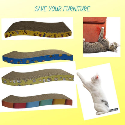 4-Pcs Reversible Cardboard Cat Scratcher with Catnip, S-Shape Corrugated Pads for Furniture Protection