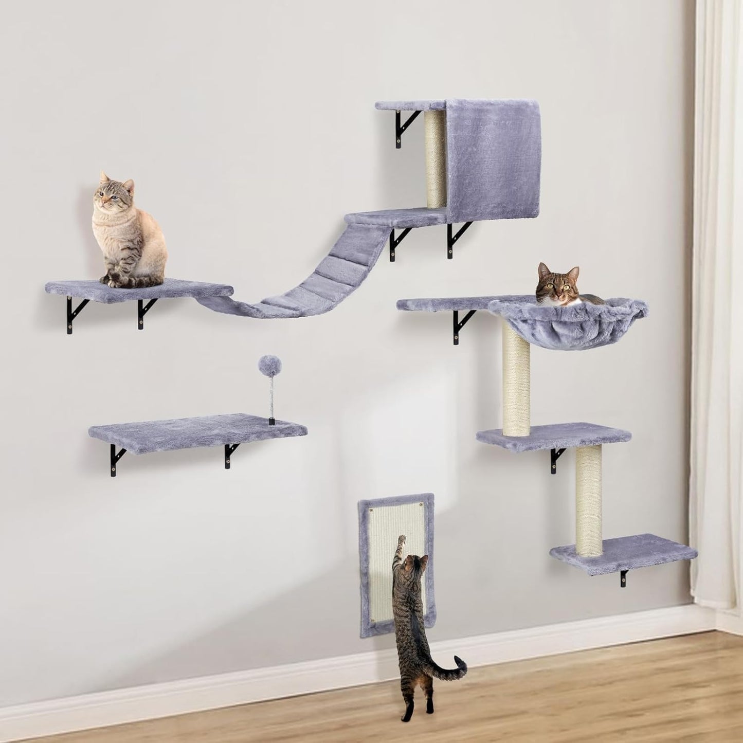 5-Pcs Wall-Mounted Cat Furniture Set with Shelves, Perches, Ladder, Condo & Scratching Board