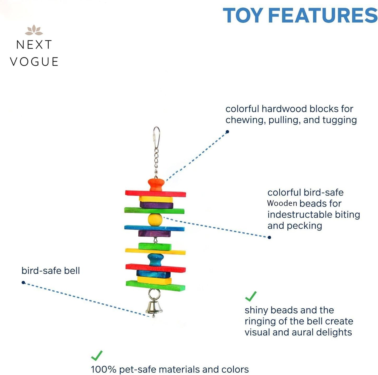 Set of 3 Natural Wood Parrot Toys - Ideal for Small & Medium Parrots. Safe & Durable Chew Toys Promote Mental Stimulation & Beak Health. Handcrafted Bird Toys for Enriching Playtime