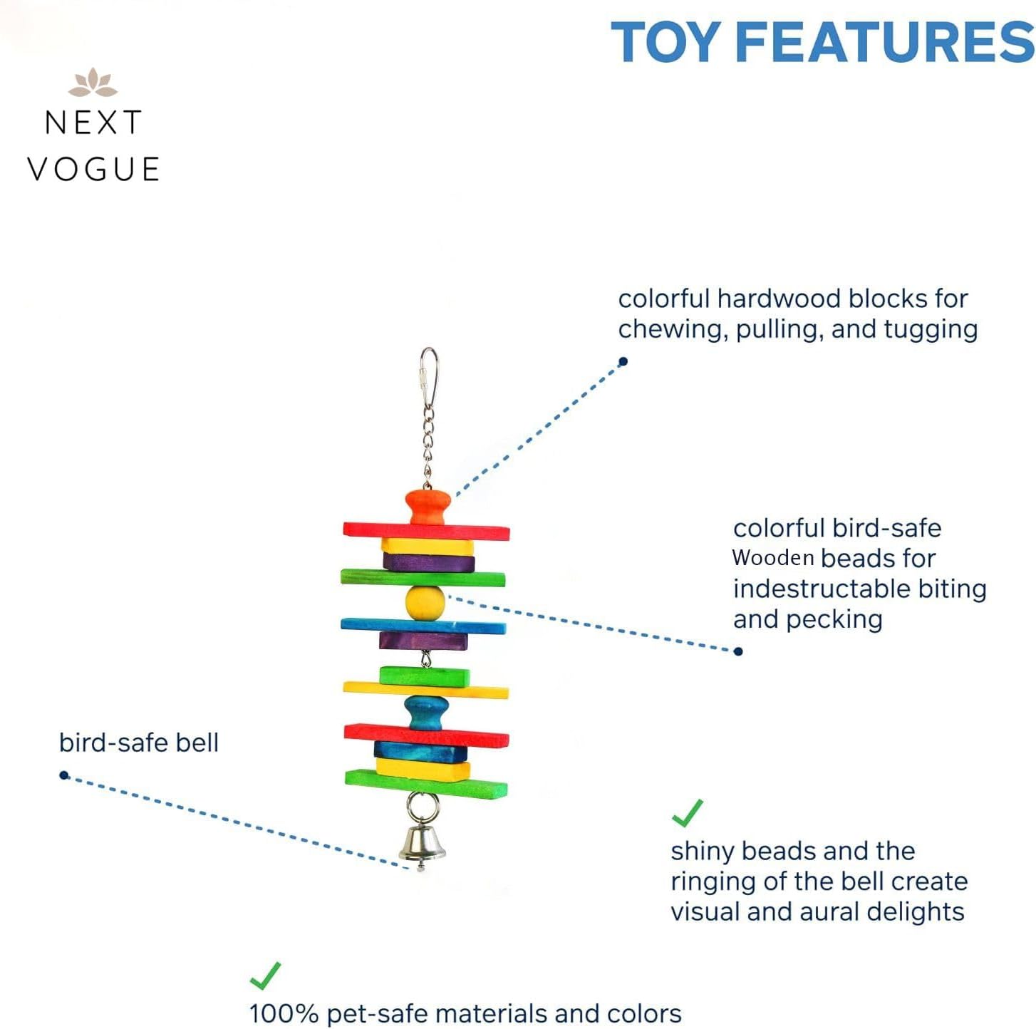 Set of 3 Natural Wood Parrot Toys - Ideal for Small & Medium Parrots. Safe & Durable Chew Toys Promote Mental Stimulation & Beak Health. Handcrafted Bird Toys for Enriching Playtime