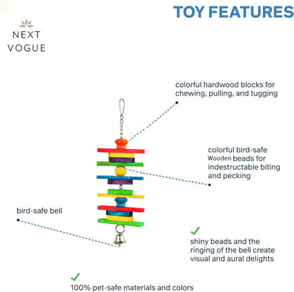 Set of 3 Natural Wood Parrot Toys - Ideal for Small & Medium Parrots. Safe & Durable Chew Toys Promote Mental Stimulation & Beak Health. Handcrafted Bird Toys for Enriching Playtime