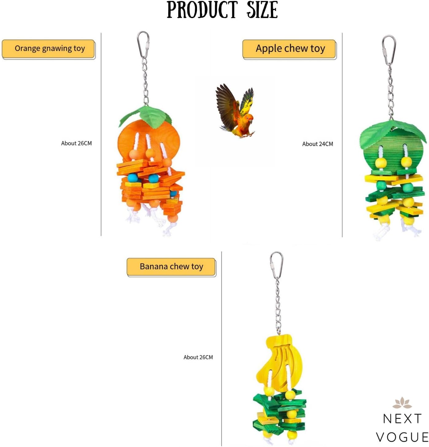 Natural Wood Parrot Toys Set of 6 Pieces for Small to Medium Parrots, Safe and Durable Bird Chew Toys, Fun and Colorful Hanging Accessories for Cage, Non-Toxic and Eco-Friendly Avian Toys