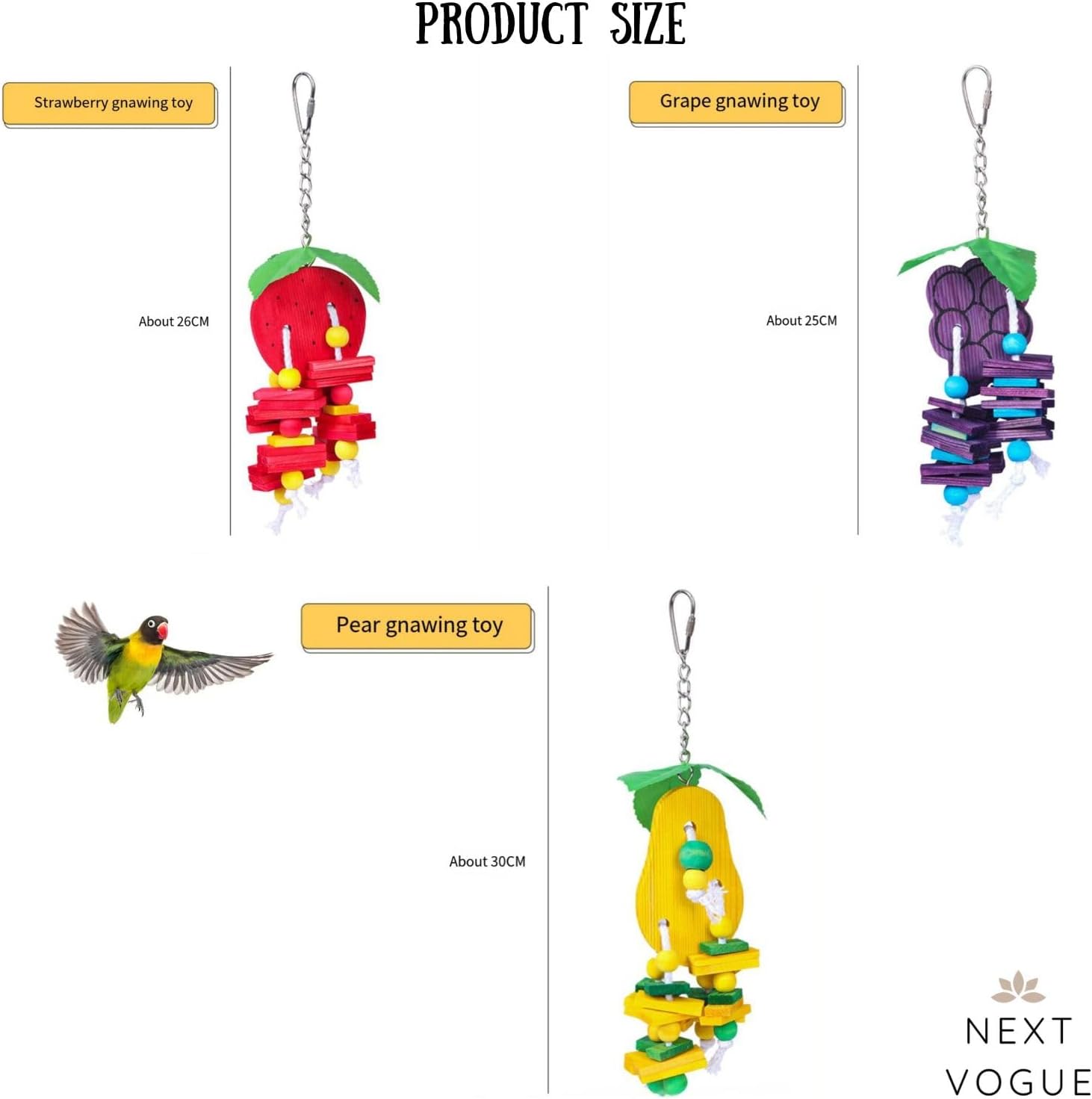 Natural Wood Parrot Toys Set of 6 Pieces for Small to Medium Parrots, Safe and Durable Bird Chew Toys, Fun and Colorful Hanging Accessories for Cage, Non-Toxic and Eco-Friendly Avian Toys