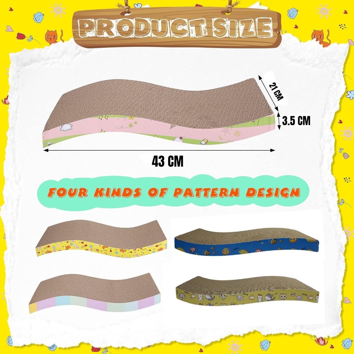 4-Pcs Reversible Cardboard Cat Scratcher with Catnip, S-Shape Corrugated Pads for Furniture Protection