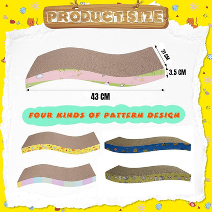 4-Pcs Reversible Cardboard Cat Scratcher with Catnip, S-Shape Corrugated Pads for Furniture Protection