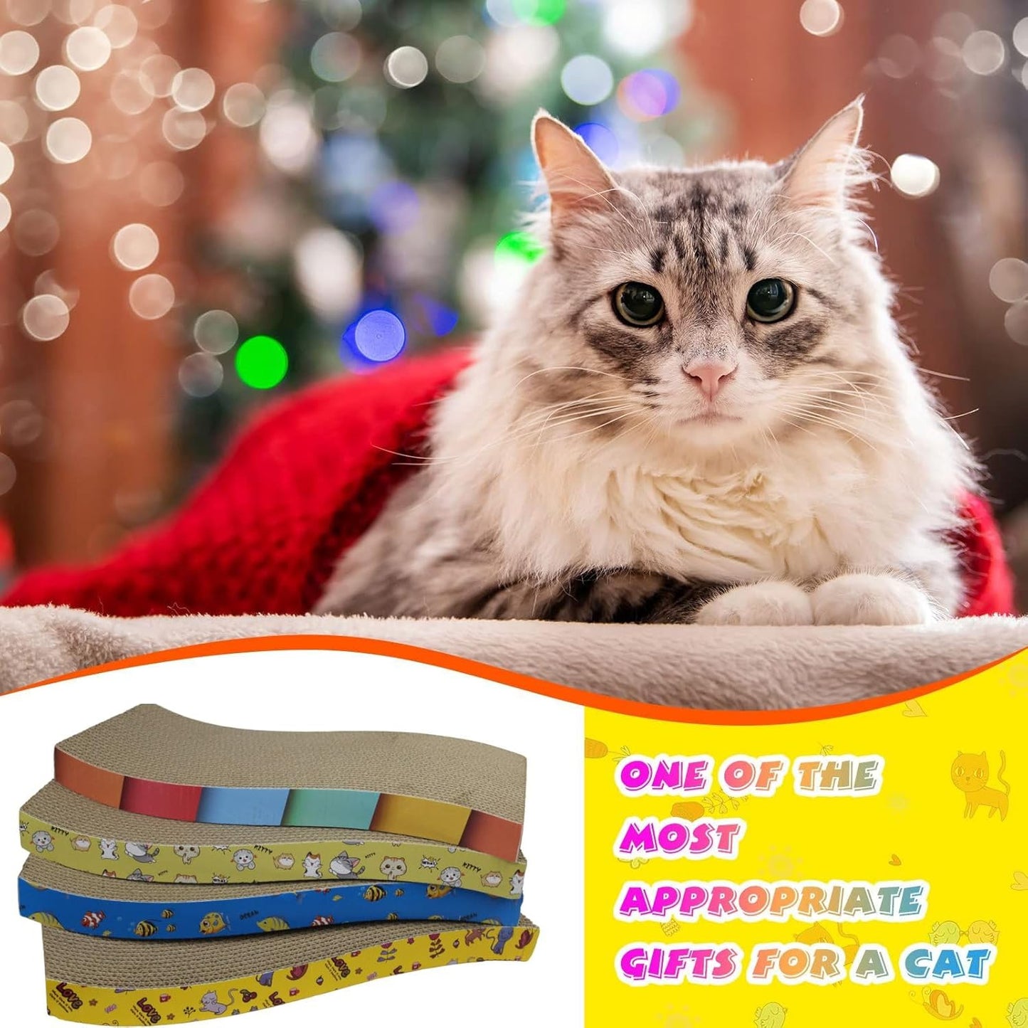 4-Pcs Reversible Cardboard Cat Scratcher with Catnip, S-Shape Corrugated Pads for Furniture Protection