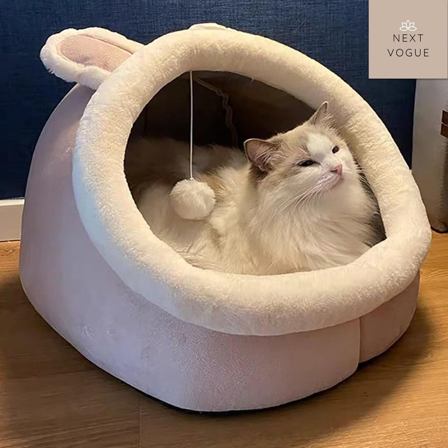 Cozy Cat Cave Bed with Hanging Toy, Semi-Enclosed Cat Bed with Large Space for Cats to Rest & Sleep, Pet Bed with Washable and Removable Mat, Ideal for Cats Small Dogs & Other Small Animals