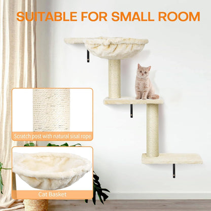 5-Pcs Wall-Mounted Cat Furniture Set with Shelves, Perches, Ladder, Condo & Scratching Board