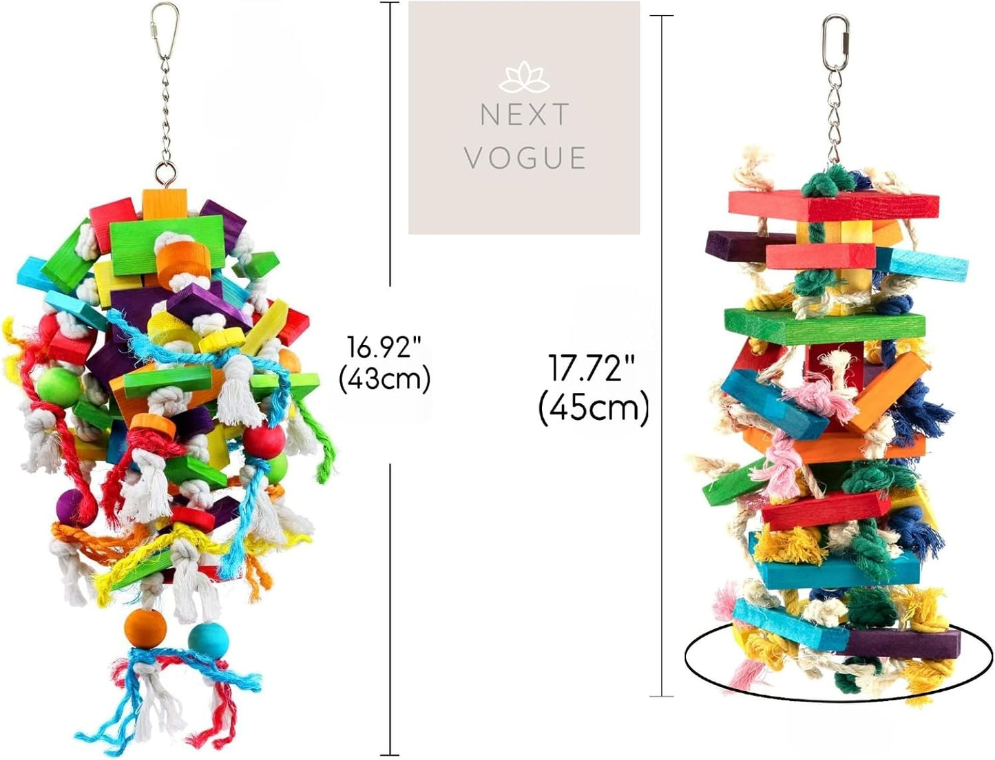 2-Pcs Parrot Toys Set with Multicolor Wooden Blocks, Chew Toys for Conures, Parakeets, Cockatiels & Large Parrots