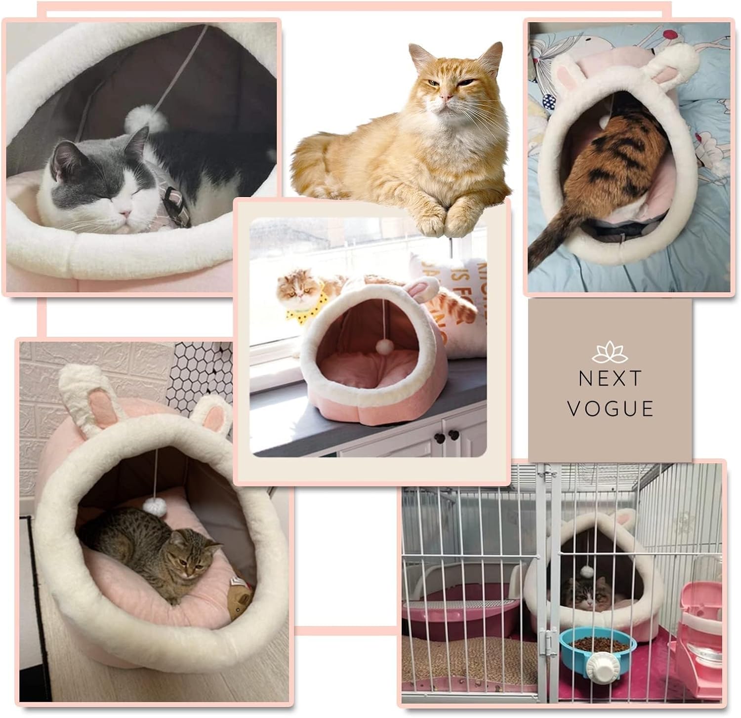 Cozy Cat Cave Bed with Hanging Toy, Semi-Enclosed Cat Bed with Large Space for Cats to Rest & Sleep, Pet Bed with Washable and Removable Mat, Ideal for Cats Small Dogs & Other Small Animals