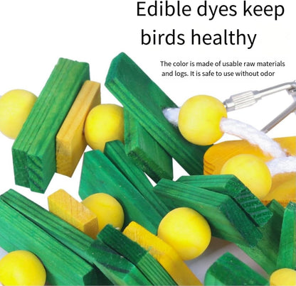 Natural Wood Parrot Toys Set of 6 Pieces for Small to Medium Parrots, Safe and Durable Bird Chew Toys, Fun and Colorful Hanging Accessories for Cage, Non-Toxic and Eco-Friendly Avian Toys
