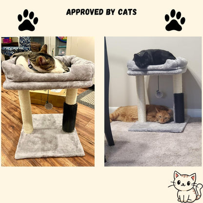 4 in 1 Cat Tree with Cat Bed, Self Groomer, Wide Perch, Natural Scratching Post and Danging Ball for Indoor Cats