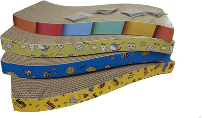 4-Pcs Reversible Cardboard Cat Scratcher with Catnip, S-Shape Corrugated Pads for Furniture Protection
