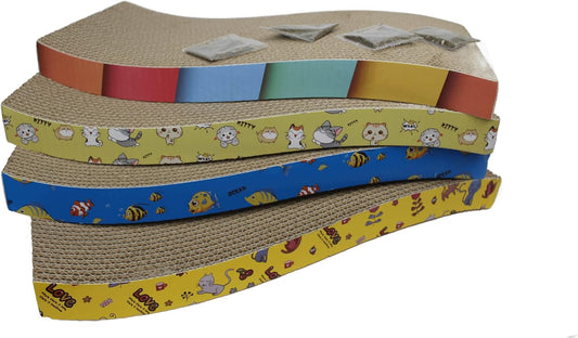 4-Pcs Reversible Cardboard Cat Scratcher with Catnip, S-Shape Corrugated Pads for Furniture Protection