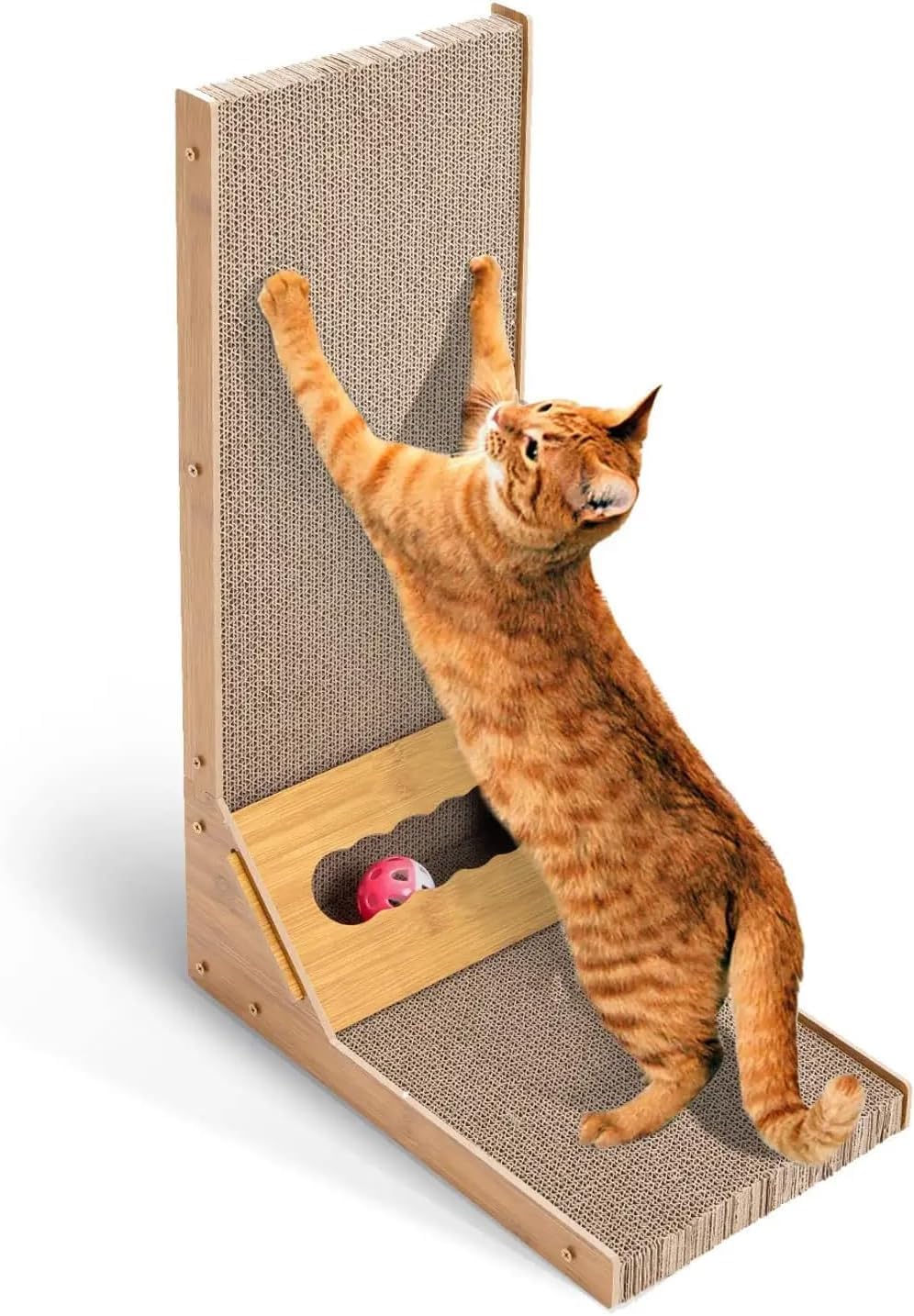 L-Shaped Cat Scratcher with Ball Toy & Catnip, 23.6" Scratching Post + Teaser Wand