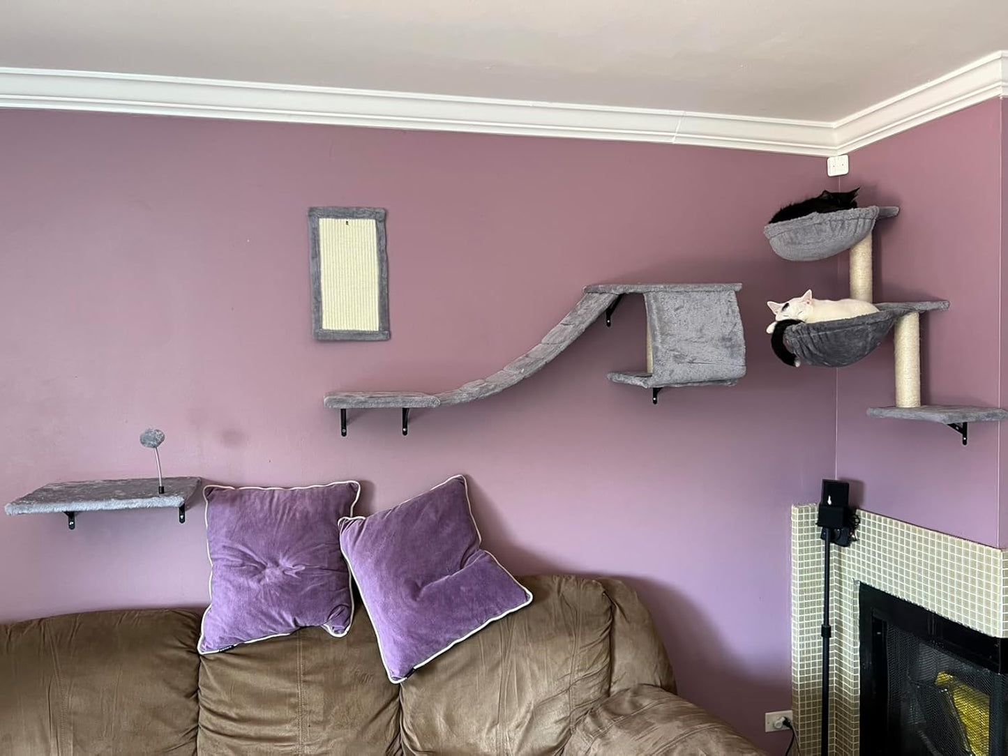 5-Pcs Wall-Mounted Cat Furniture Set with Shelves, Perches, Ladder, Condo & Scratching Board