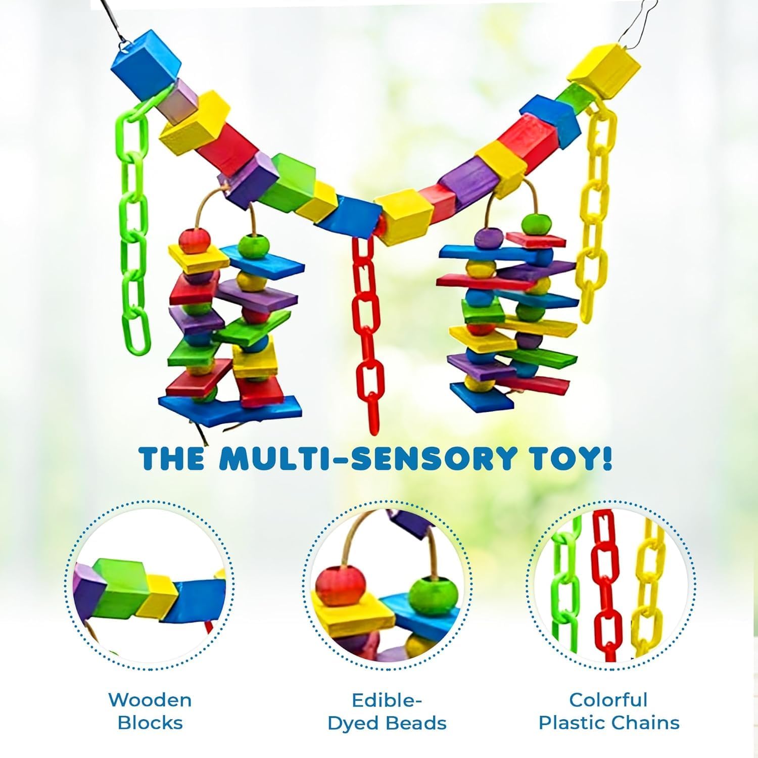 Set of 3 Natural Wood Parrot Toys - Ideal for Small & Medium Parrots. Safe & Durable Chew Toys Promote Mental Stimulation & Beak Health. Handcrafted Bird Toys for Enriching Playtime