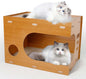 Cat Scratcher Lounge, Wooden House With Cardboard Pad, Double Layer Indoor Home for Multi Cats Family