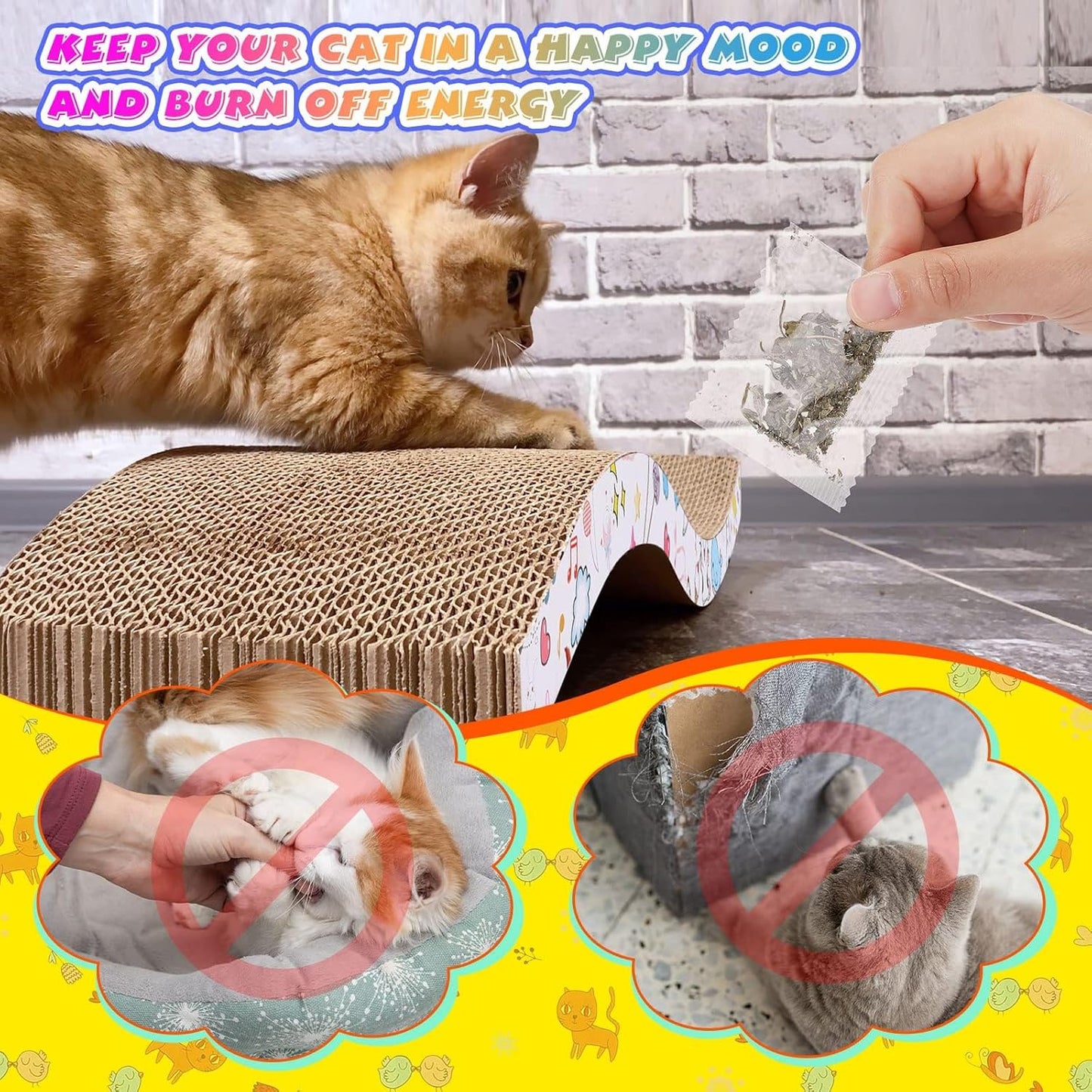 4-Pcs Reversible Cardboard Cat Scratcher with Catnip, S-Shape Corrugated Pads for Furniture Protection