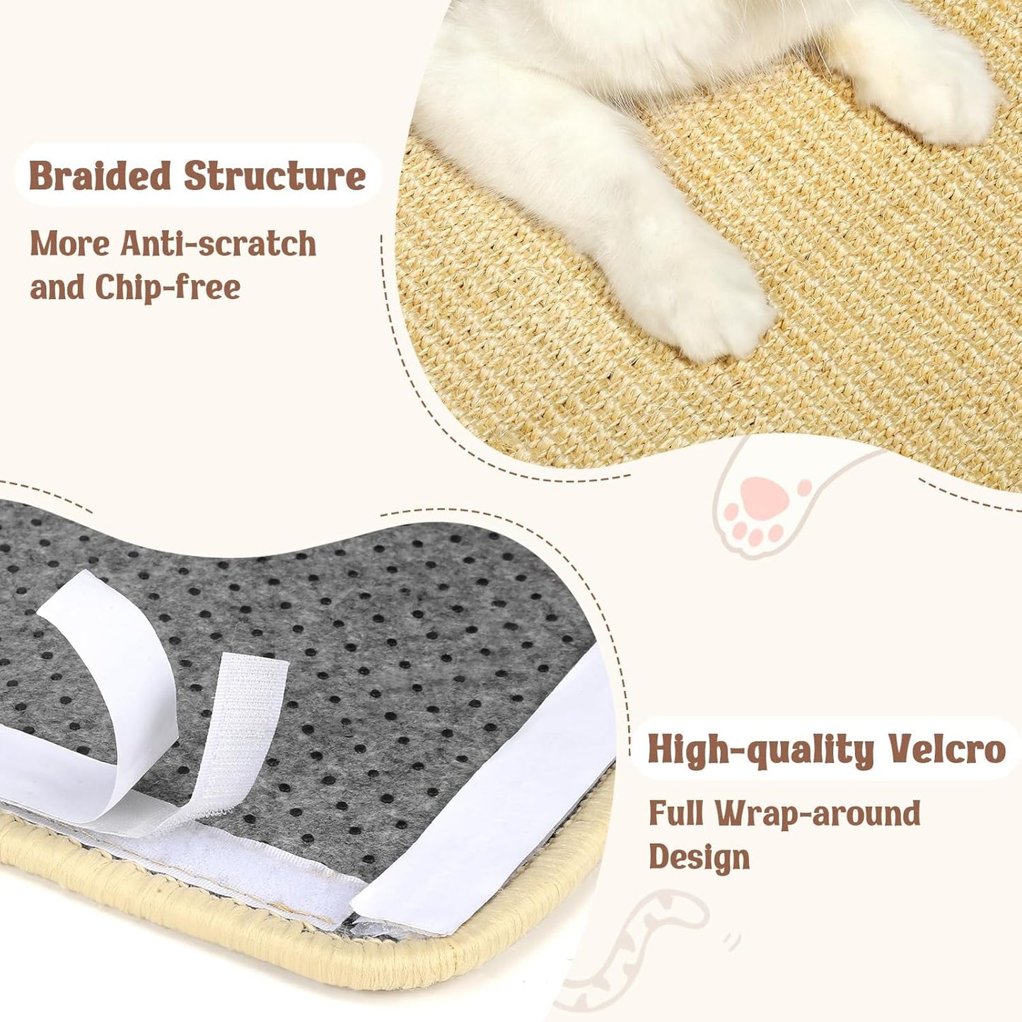 Sisal Cat Scratch Pad 23.6" × 15.7" – Stick-On Scratching Mat with Adhesive, Floor & Couch Furniture Protector
