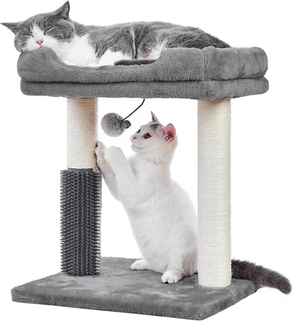 4 in 1 Cat Tree with Cat Bed, Self Groomer, Wide Perch, Natural Scratching Post and Danging Ball for Indoor Cats