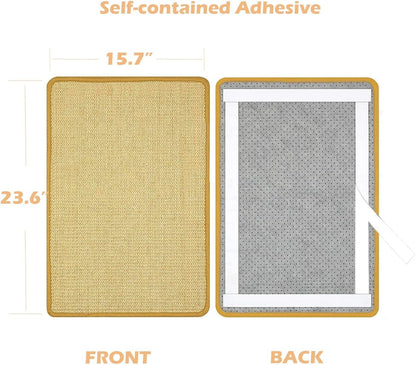 Sisal Cat Scratch Pad 23.6" × 15.7" – Stick-On Scratching Mat with Adhesive, Floor & Couch Furniture Protector