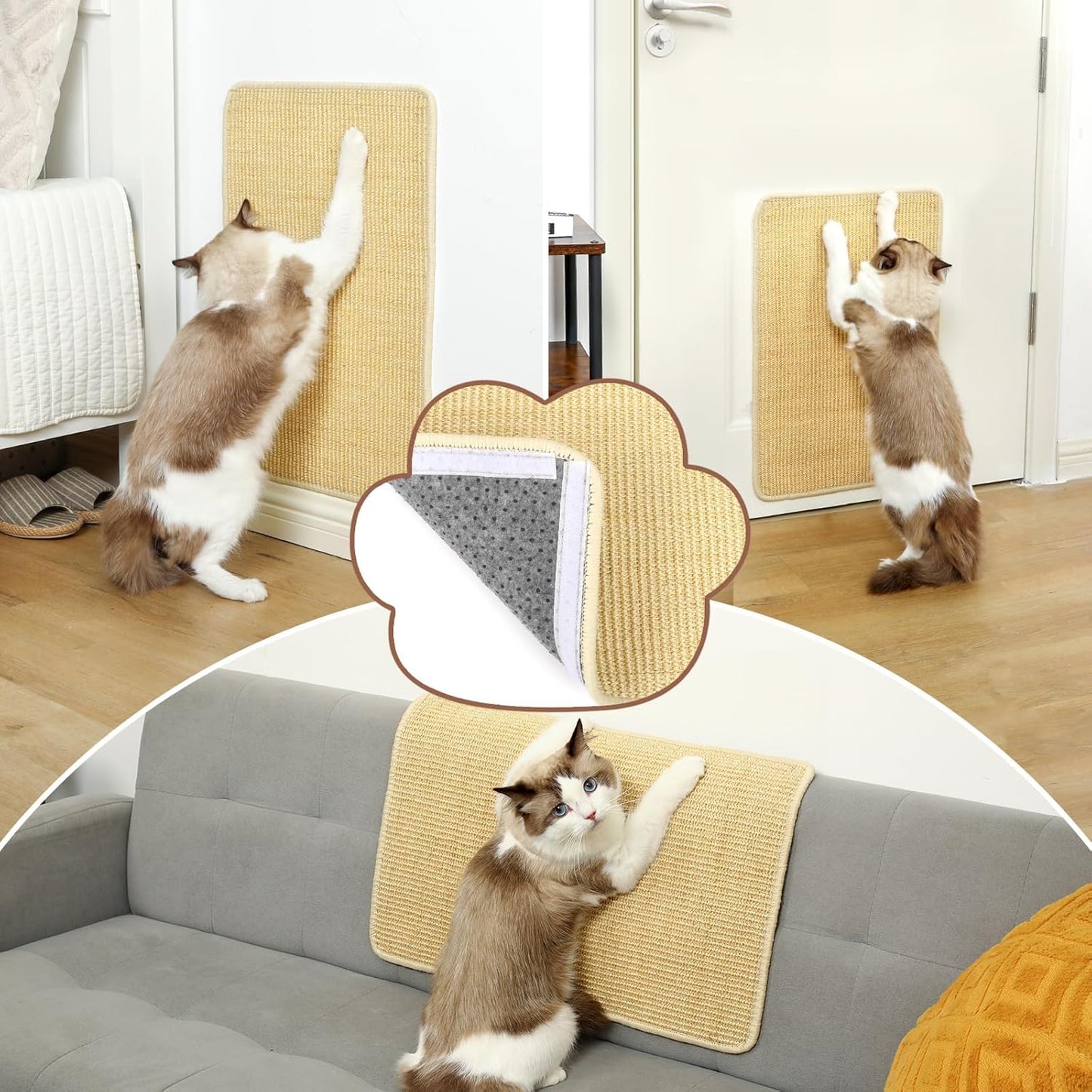 Sisal Cat Scratch Pad 23.6" × 15.7" – Stick-On Scratching Mat with Adhesive, Floor & Couch Furniture Protector