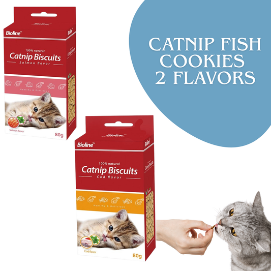 Bioline Catnip Biscuits 100% Natural Cat Treats 80g (Salmon Flavor / Cod Flavor)