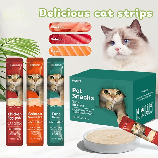 60pcs Cat Treat Sticks Wet Food – High Protein Natural Ingredients for Healthy Cats