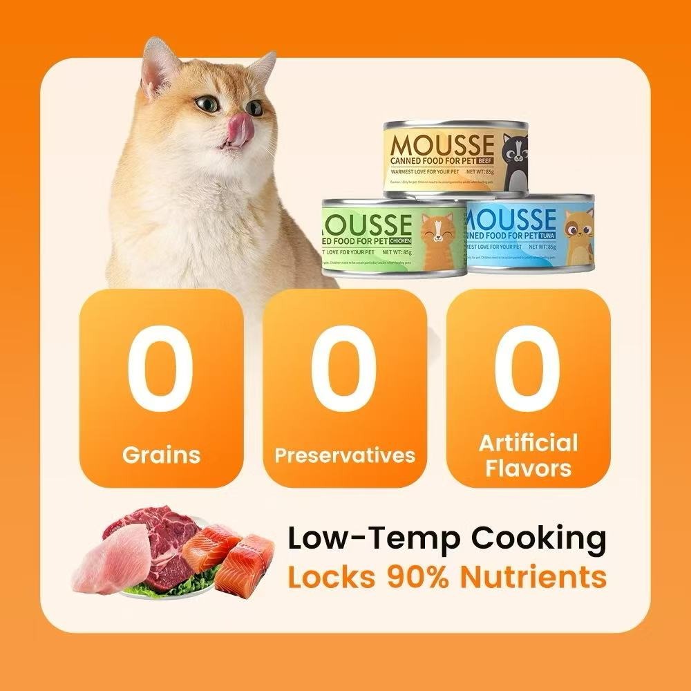 Mousse Cat Wet Food 85g – Chicken, Beef & Tuna, Balanced Nutrition for All Cats