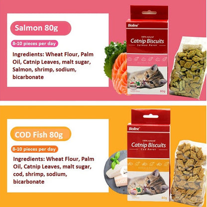 Bioline Catnip Biscuits 100% Natural Cat Treats 80g (Salmon Flavor / Cod Flavor)
