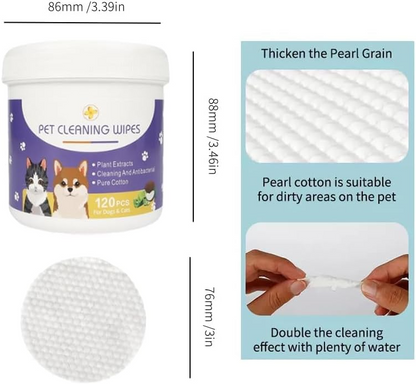 120pcs Dog & Cat Cleaning Wipes, Eye & Ear Wipes to Remove Tear, Mucus & Saliva Stains