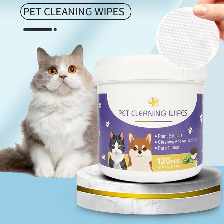 120pcs Dog & Cat Cleaning Wipes, Eye & Ear Wipes to Remove Tear, Mucus & Saliva Stains