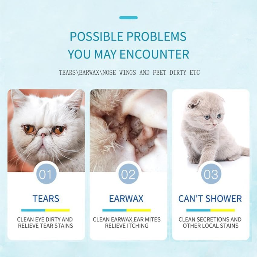 120pcs Dog & Cat Cleaning Wipes, Eye & Ear Wipes to Remove Tear, Mucus & Saliva Stains