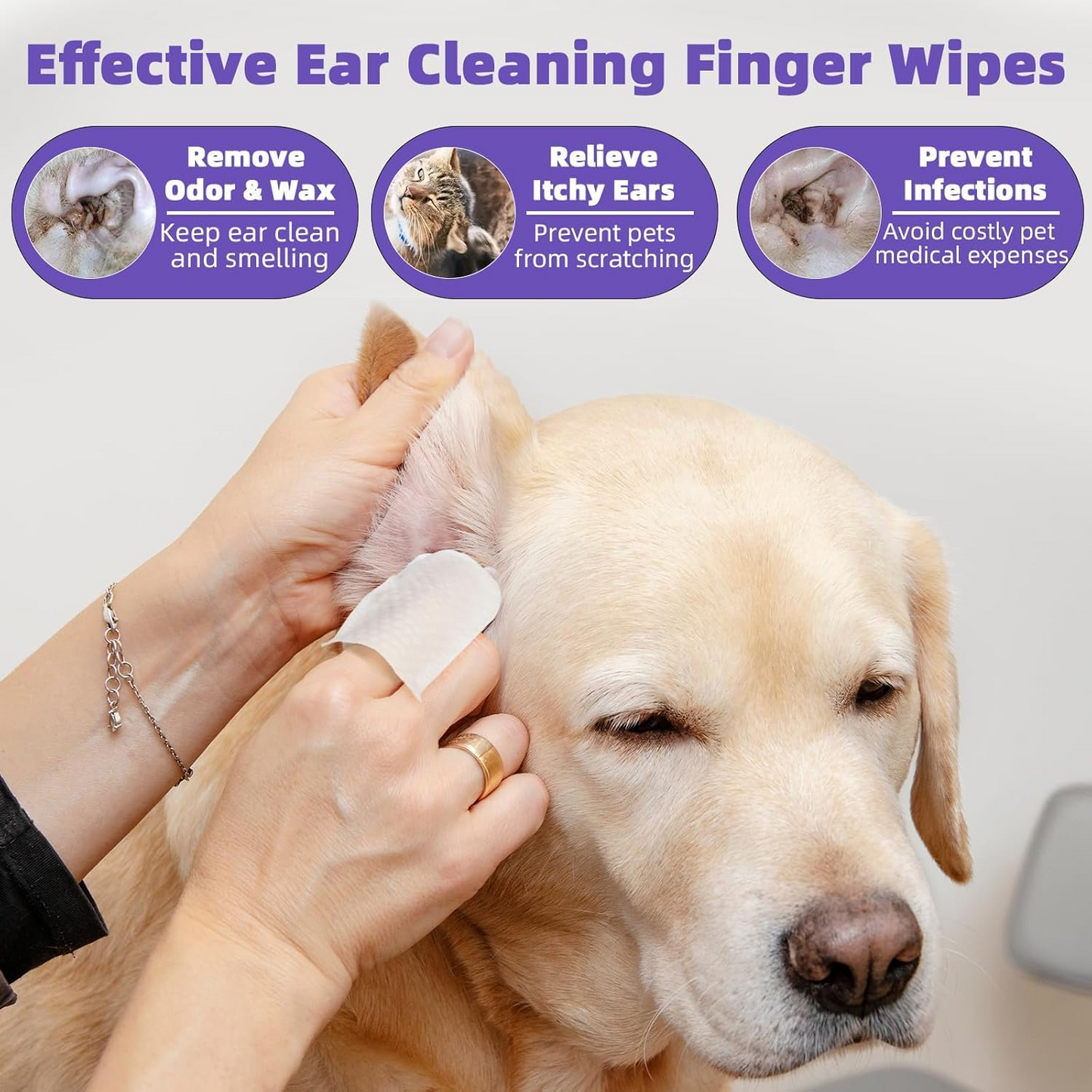 Pet Finger Cleaning Wipes with Coconut Scent, 60pcs – Dog Ear & Cat Eye Wipes for Tear Stains, Wax, Mucus & Odor
