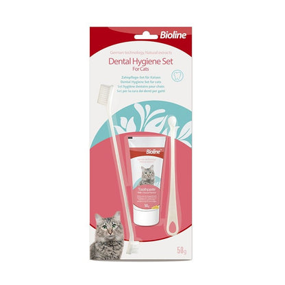 Bioline Pet Toothpaste & Toothbrush with Cheese Flavor 50g for Cats Dental Hygiene Set