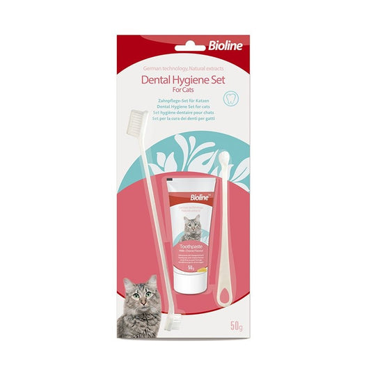 Bioline Pet Toothpaste & Toothbrush with Cheese Flavor 50g for Cats Dental Hygiene Set