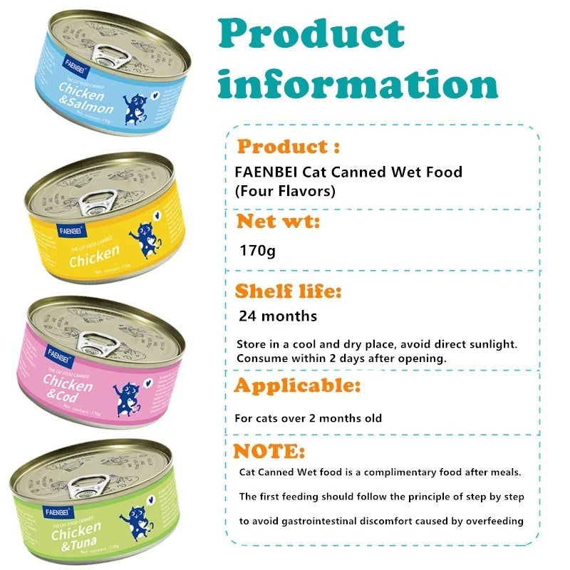 Cat Wet Food Can 170g Kitty Food Can Pure Natural Organic Wet Canned Food Cat Treats Pet Snacks