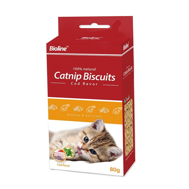 Bioline Catnip Biscuits 100% Natural Cat Treats 80g (Salmon Flavor / Cod Flavor)