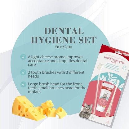 Bioline Pet Toothpaste & Toothbrush with Cheese Flavor 50g for Cats Dental Hygiene Set