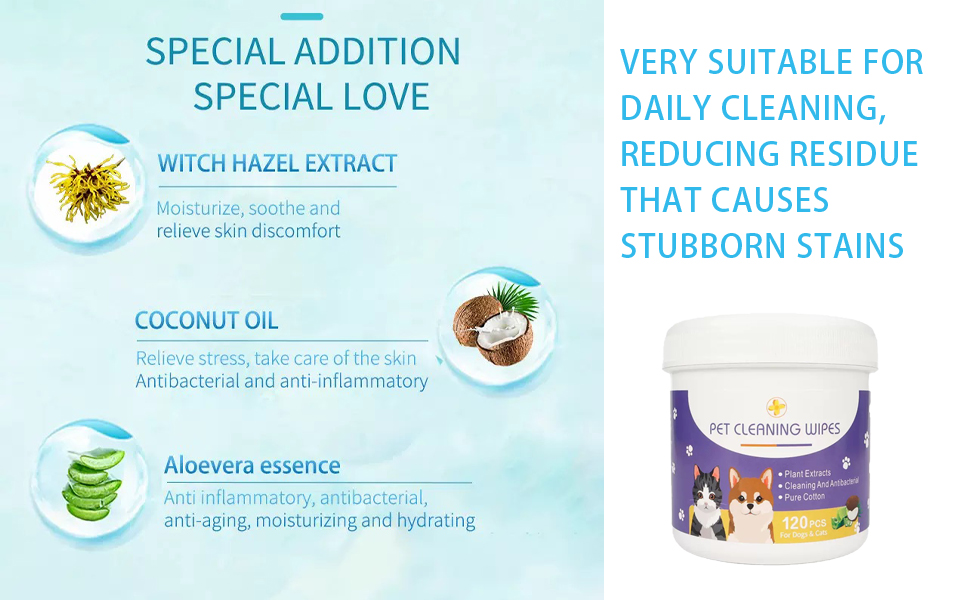 120pcs Dog & Cat Cleaning Wipes, Eye & Ear Wipes to Remove Tear, Mucus & Saliva Stains