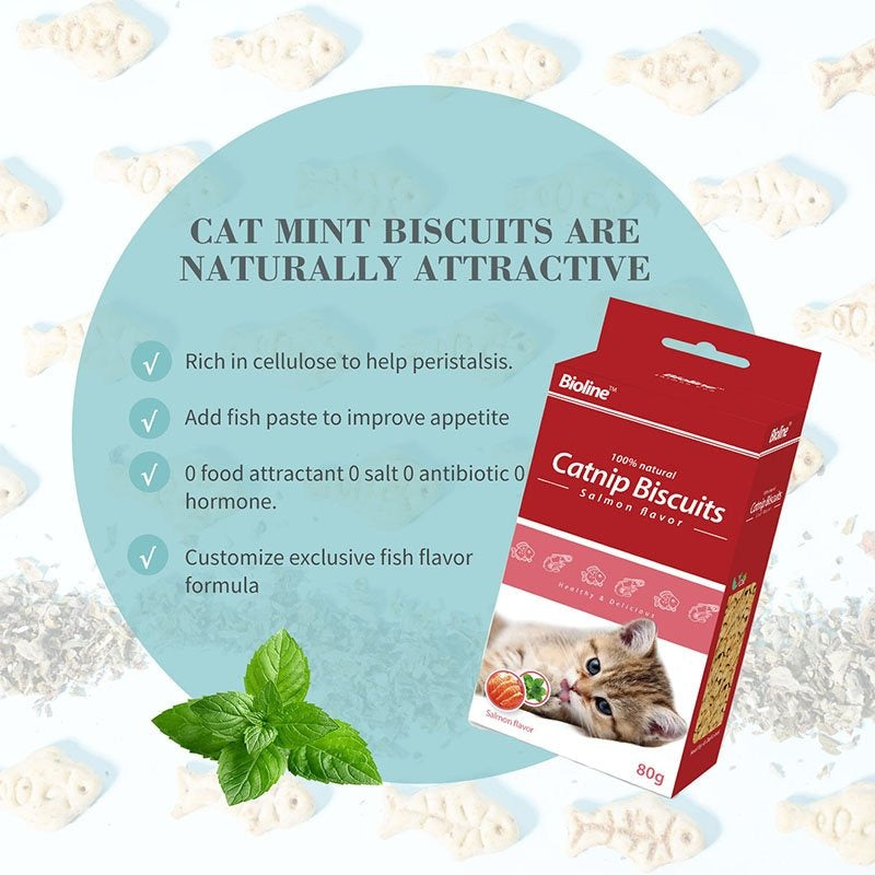 Bioline Catnip Biscuits 100% Natural Cat Treats 80g (Salmon Flavor / Cod Flavor)