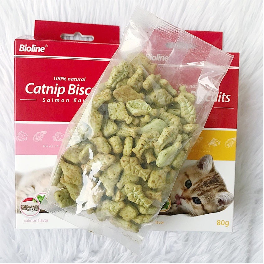 Bioline Catnip Biscuits 100% Natural Cat Treats 80g (Salmon Flavor / Cod Flavor)