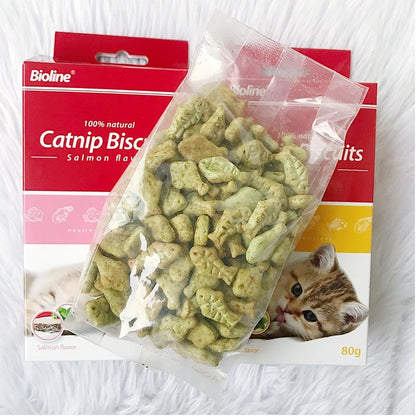 Bioline Catnip Biscuits 100% Natural Cat Treats 80g (Salmon Flavor / Cod Flavor)