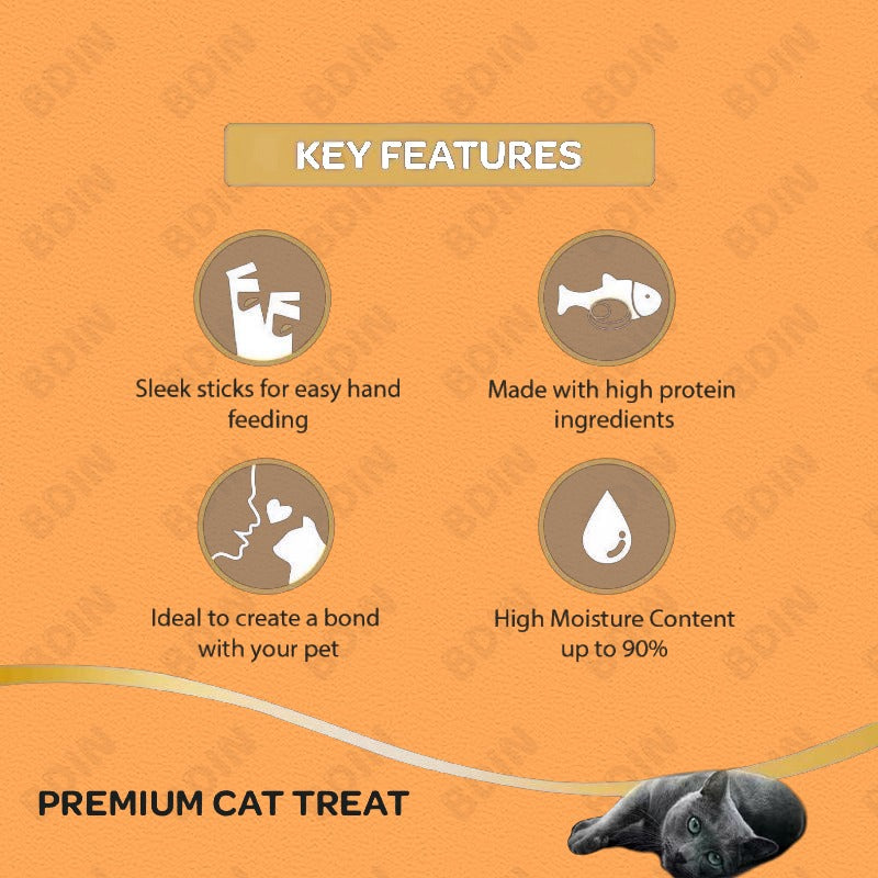 60pcs Cat Treat Sticks Wet Food – High Protein Natural Ingredients for Healthy Cats